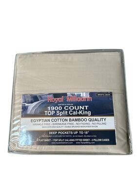 Royal Millaann 1900 Count Top Split Cal-King Sheet Set Tan Beige NIP